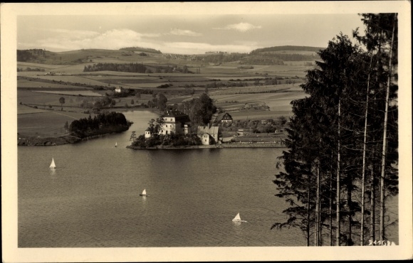 Postcard Pirk Oelsnitz Vogtland, dam, Taltitz youth hostel