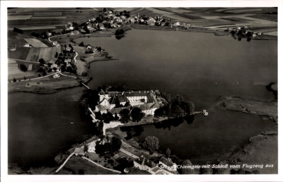 Postcard Seeon Seebruck am Chiemsee Upper Bavaria, aerial photograph, castle
