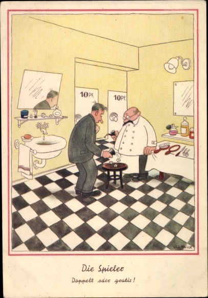 Artist Postcard Halle, W., The Player, Double or Free, At the Barber