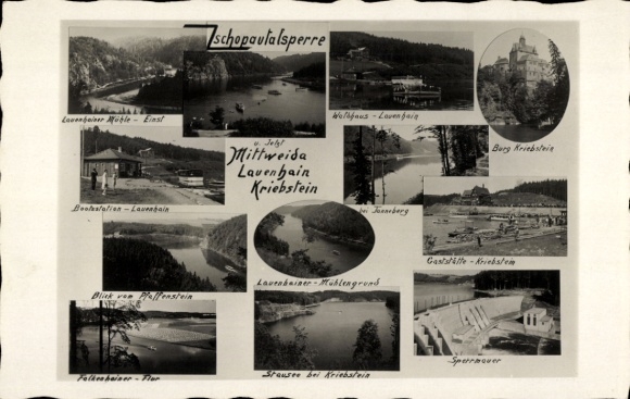 Ak Kriebstein Midden-Saksen, Zschopau-dam, barrièremuur, Pfaffenstein, restaurant