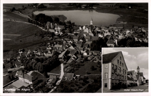 Ak Kißlegg im Allgäu, Fliegeraufnahme, Hotel Hirsch-Post