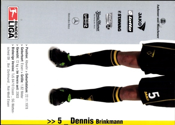 Handtekeningkaart voetballer Dennis Brinkmann, Alemannia Aachen, handtekening