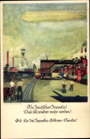 Artist PC Amtsberg, Otto, a German Zeppelin, Eckener donation, airship, industrial plants