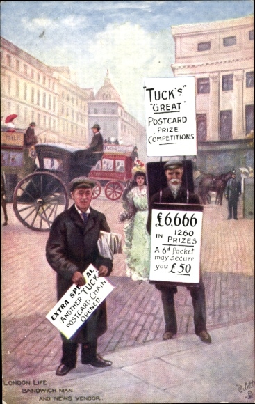 Artist Postcard London City Life, Sandwich Seller and Newspaper Seller