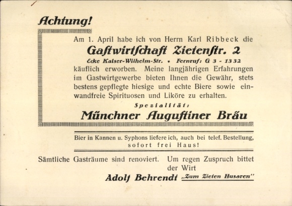 Postcard Berlin Steglitz Lankwitz, Restaurant Zietenstraße 2, Munich Augustiner Bräu