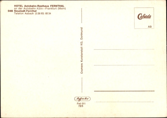 Postcard Neustadt Wied, Hotel Autobahn Rasthaus Fernthal, aerial photograph