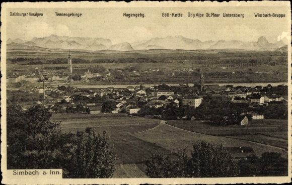 Postcard Simbach am Inn Lower Bavaria, Salzburg Prealps, Tennengebirge, Hagengebirge, Göll Range, Lower