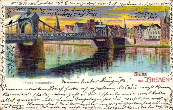 Chromo-Litho Hanseatic City of Bremen, Great Weser Bridge