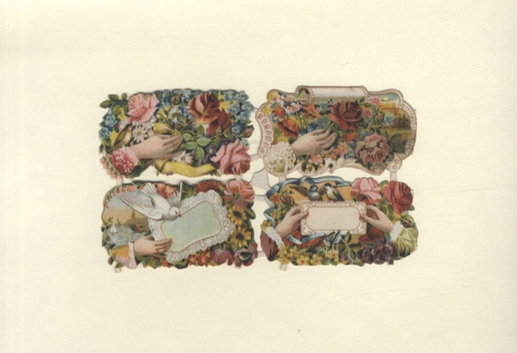 Oblate block of 4 hands with flowers and doves, approx. 10 x 17.5 cm