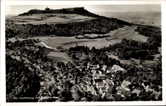 Postcard Bad Staffelstein am Main Upper Franconia, Staffelberg, aerial photography, Romannstal