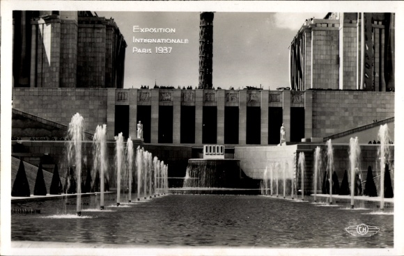 Ansichtkaart Parijs XVI Trocadéro, Exposition Internationale 1937, Bassins en Fontaines, Trocadéro