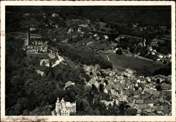 Postcard Königstein im Taunus, aerial view of Königstein, castle, residential areas, forest