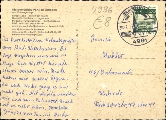 Postcard Bad Holzhausen Lübbecke in Ostwestfalen, Kirchpartie, Pension Ortmann, Waldweg
