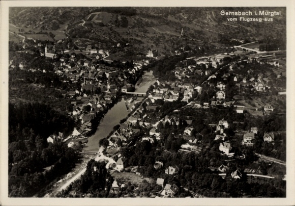 Ak Gernsbach im Murgtal Schwarzwald, Fliegeraufnahme