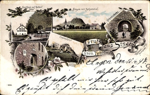 Litho Singen Hohentwiel Baden Württemberg, Gasthaus auf halber Höhe, Eugensthor, Hohenkrähen