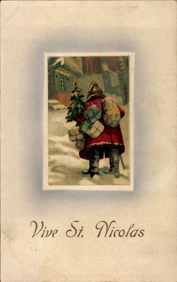 Präge Ak Weihnachten, Nikolaus, Geschenke, Haus