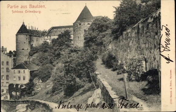 Ak Bautzen in Oberlausitz, kasteel Ortenburg, architectuur, uitzicht op de stad
