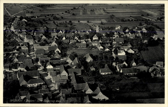 Postcard Grißheim Neuenburg am Rhein Baden, aerial photograph