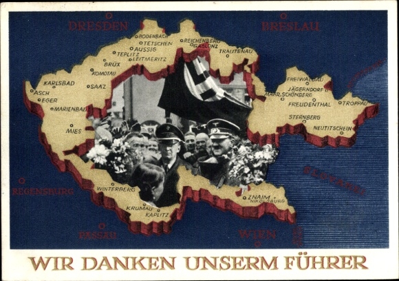 Postal stationery Postcard We thank our Führer, Sudetenland, Bohemia, Moravia, Hitler