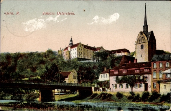 Ak Untermhaus Gera in Thüringen, Schloss Osterstein, Brücke, Kirche