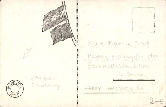 Artist Postcard Heusser, Harry, Steamer in the Storm, Austrian Lloyd