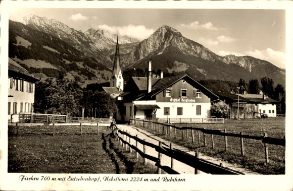 Ak Fischen im Allgäu Schwaben, Fischen 760 m mit Entschenkopf, Nebelhorn 2224 m und Rubihorn