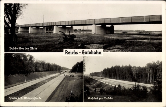 Ak Reichs-Autobahn Frankfurt am Main - Darmstadt, Brücke, Mainzerstraße, Anfahrt, Eingeweiht 1935