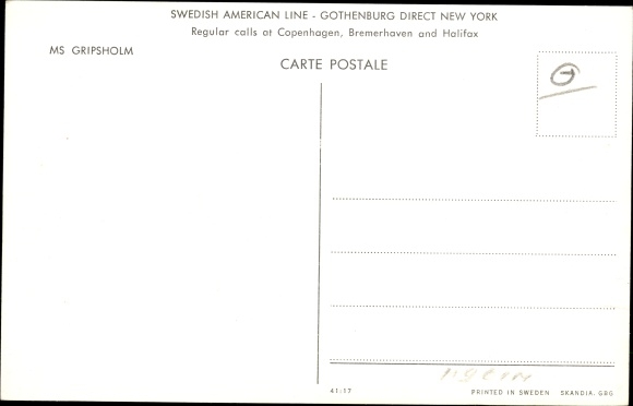 Ak MS Gripsholm, Swedish American Line
