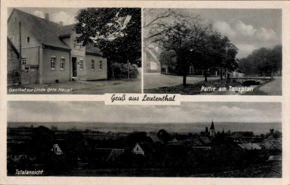Postcard Leutenthal in the Weimar region, Gasthof zur Linde by Otto Haupt, dance plan, total view