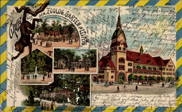 Chromo-Litho Leipzig in Saxony, zoological garden, bird house, antelope house