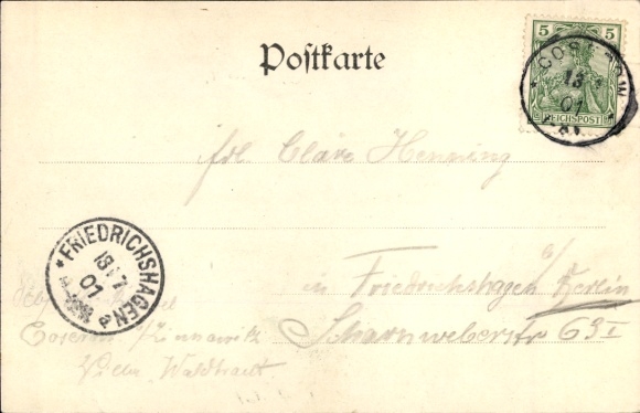 Postcard Ostseebad Kölpinsee on Usedom, At the boat on the jetty, people at the water, tree on the left, signature...