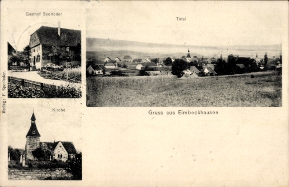 Postcard Eimbeckhausen Bad Münder am Deister, general view, church, Gasthof Sporleder