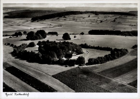 Postcard Feldstetten Laichingen in Württemberg, aerial photograph, Haus Nattenbuch