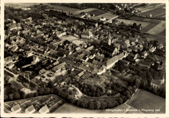 Postcard Bad Königshofen im Grabfeld Unterfranken, aerial photograph