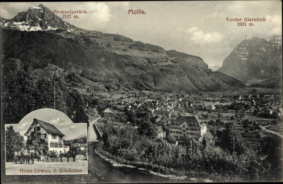 KP Mollis Canton Glarus Szwajcaria, Frohnalpstück, Vorder Glarnisch, Hotel Löwen