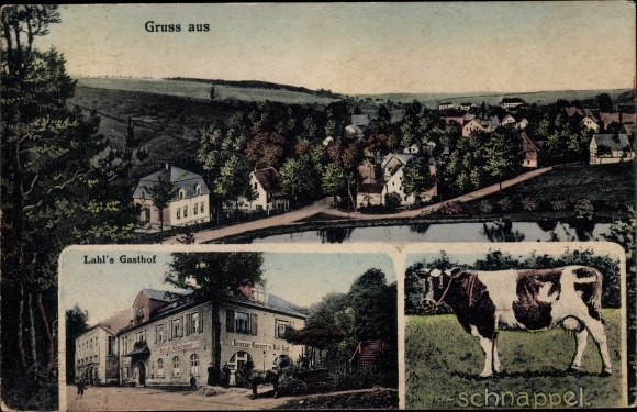 Postcard Kuhschnappel Sankt Egidien in Sachsen, Lahls Gasthof, Panorama