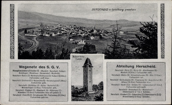 Postcard Herscheid in the Sauerland, total view, Spielberg, Robert Kolb Tower