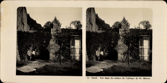 Stereo photo Ghent East Flanders, ruins of the Abbey of St. Bavon