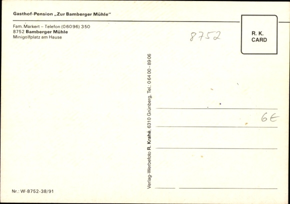 Postcard Kleinkahl in Lower Franconia, Bamberg mill, terrace, guest room, mini golf