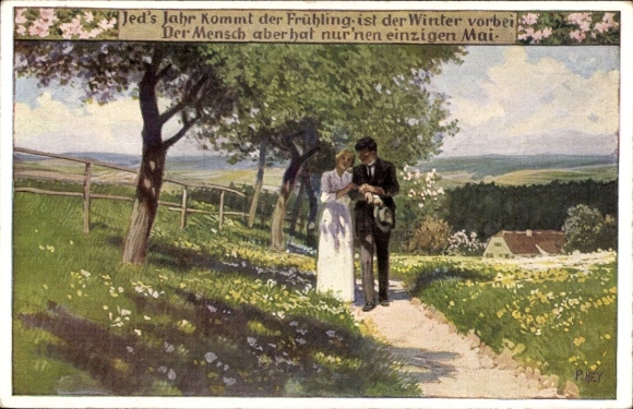 Künstler Ak Hey, P., Volksliedkarte Nr 89, Jeds Jahr kommt der Frühling