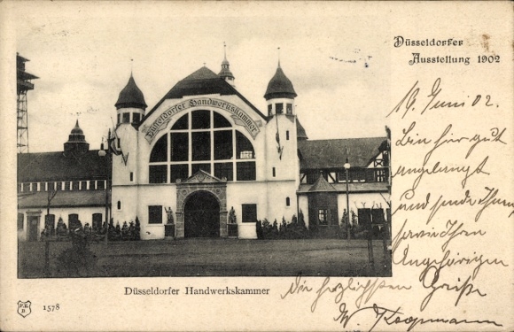 Postcard Düsseldorf am Rhein, Industrial and Trade Exhibition 1902, Chamber of Crafts