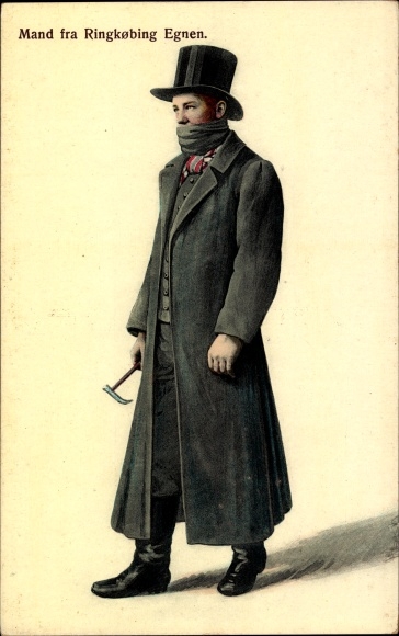Postcard Ringkøbing, Man in Danish costume, folk costume, top hat