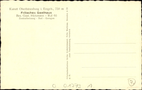 Postcard Bärenburg Altenberg in the Ore Mountains, Fritsche&#39;s inn, owner Gust. Hickman