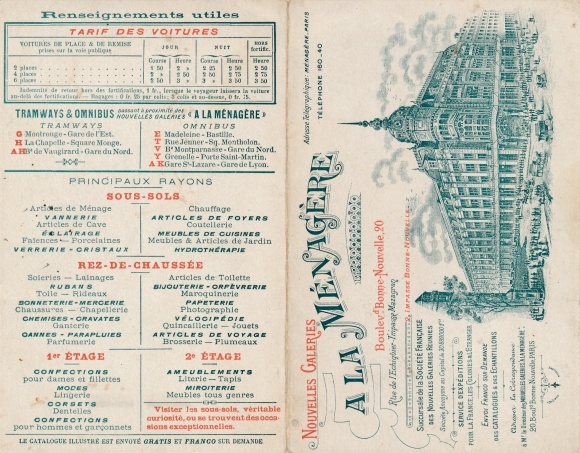 Uitvouwbare stadsplattegrond Ak Paris, tram- en buslijnen, Nouvelles Galeries a la Ménagère