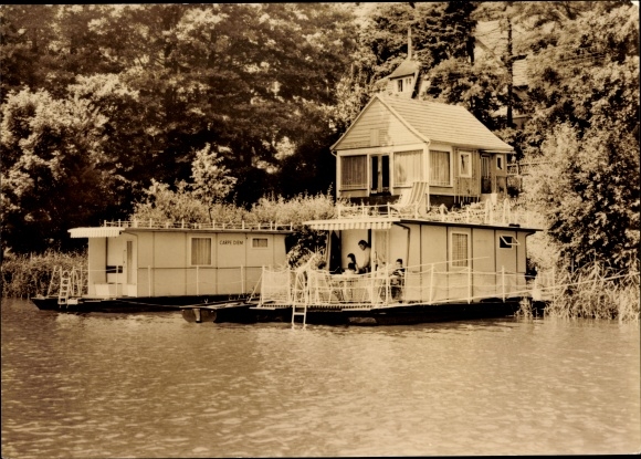 Postcard Dorf Zechlin Rheinsberg, houseboats on the Black Lake