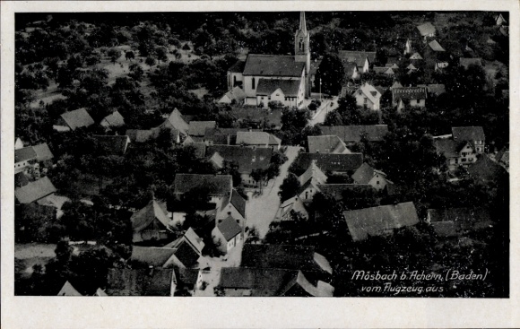 Postcard Mösbach Achern in Baden Black Forest, aerial photograph