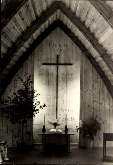 Photo Postcard Ostseebad Ahrenshoop, interior view of the church, altar