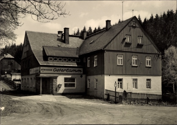 Postcard Waschleithe Grünhain Beierfeld in the Ore Mountains, restaurant Osterlamm