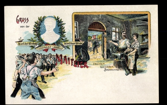 Chromo-Litho May Day Celebration, Ferdinand Lassalle, Blacksmith, Liberty Equality Fraternity