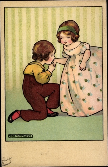 Artist PC Richardson, Agnes, boy kisses girl&#39;s hand